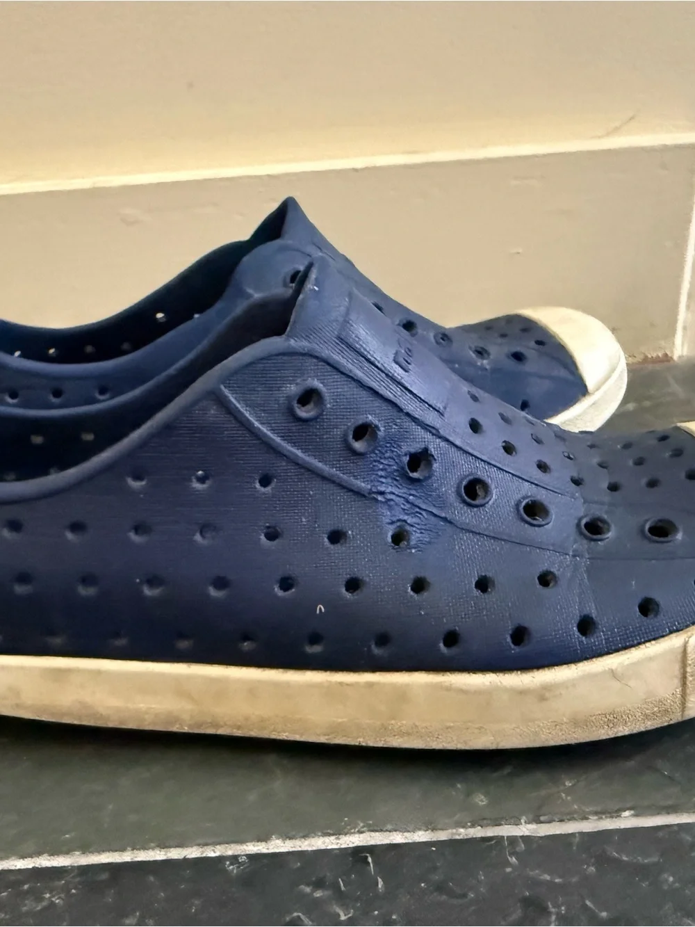 Native Jefferson Navy Blue Slip-On Sneakers with White Toe Caps J2